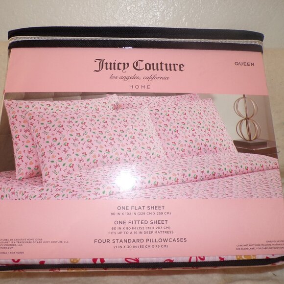 JUICY COUTURE SHEET SET QUEEN JC HEARTS BOWS JUICY COUTURE SHEET SET QUEEN 6 pc - Picture 3 of 3